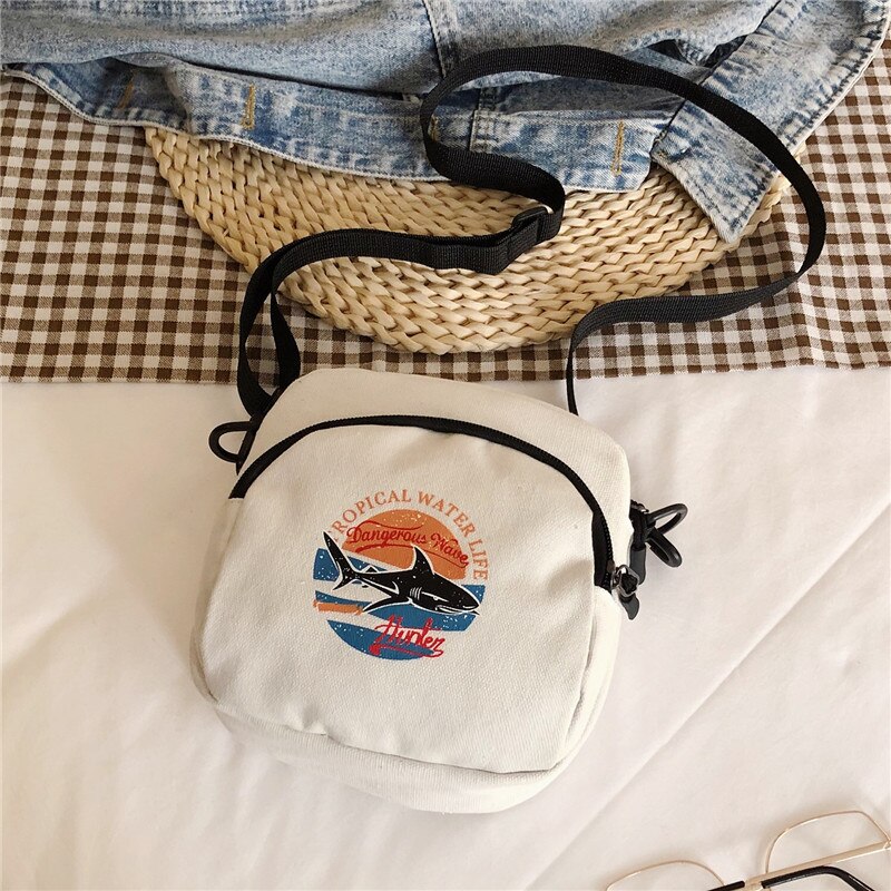 Japanese Canvas Women Bags Casual Messenger Bag Harajuku Style Ulzzang Small Square Bag Literary Simple Shoulder Bag: White