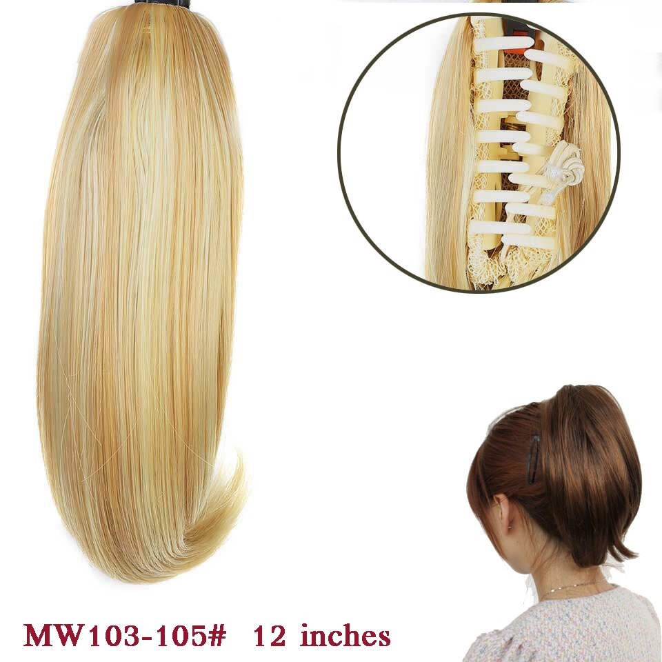 Difei syntetiske kvinner klo på hestehale klips i hårforlengelser rett hestehale frisyre svart brun blonde frisyrer h: 105
