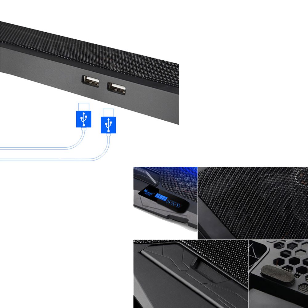 Gaming Laptop Cooler Notebook Cooling Pad Silent LED Fans Powerful Air Flow Portable Adjustable Laptop Stand 2-USB Ports