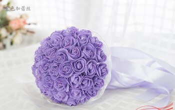 Mooie Paars Bruidsboeket Handgemaakte Bridal Bloem Bruidsboeketten Kunstmatige Parels Bloem Roos Boeket roze paars wit: Paars