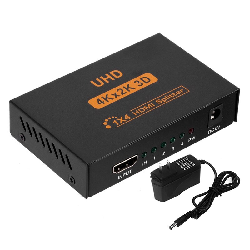Ultra HD 4K 4 Port HDMI Splitter 1X4 Repeater Amplifier 1080P 3D Hub 1 in 4 Out US Plug