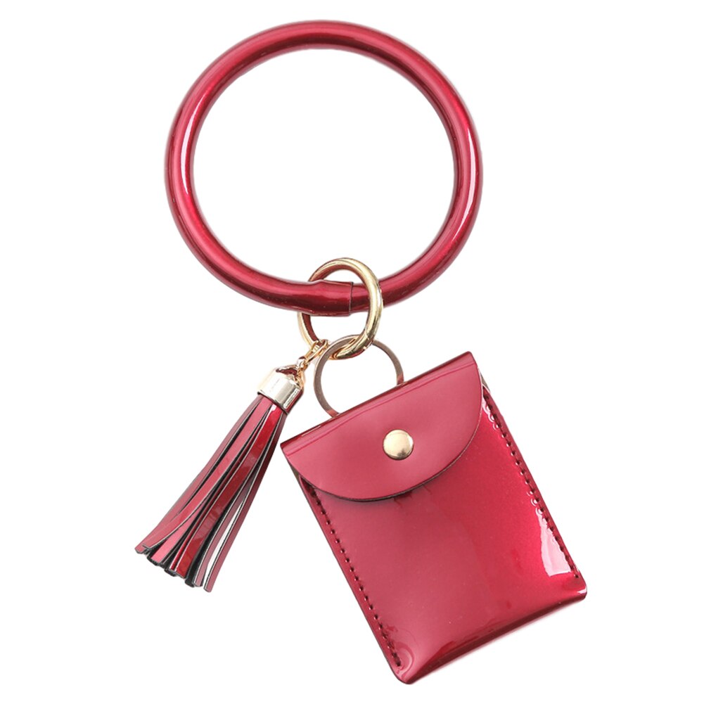 Women With Zip Coin Purse Portable Credit Card Daily Ornaments Wristlet Keychain Mini PU Leather Accessories: Red