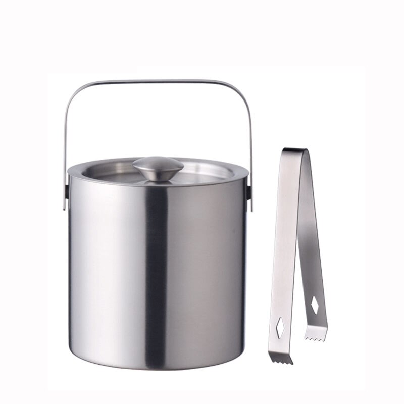 Stainless Steel Ice Bucket Portable Thicken Double Wall Insulated Bucket with Lid Wine Barrel Champagne Cooler Bar Tools: A