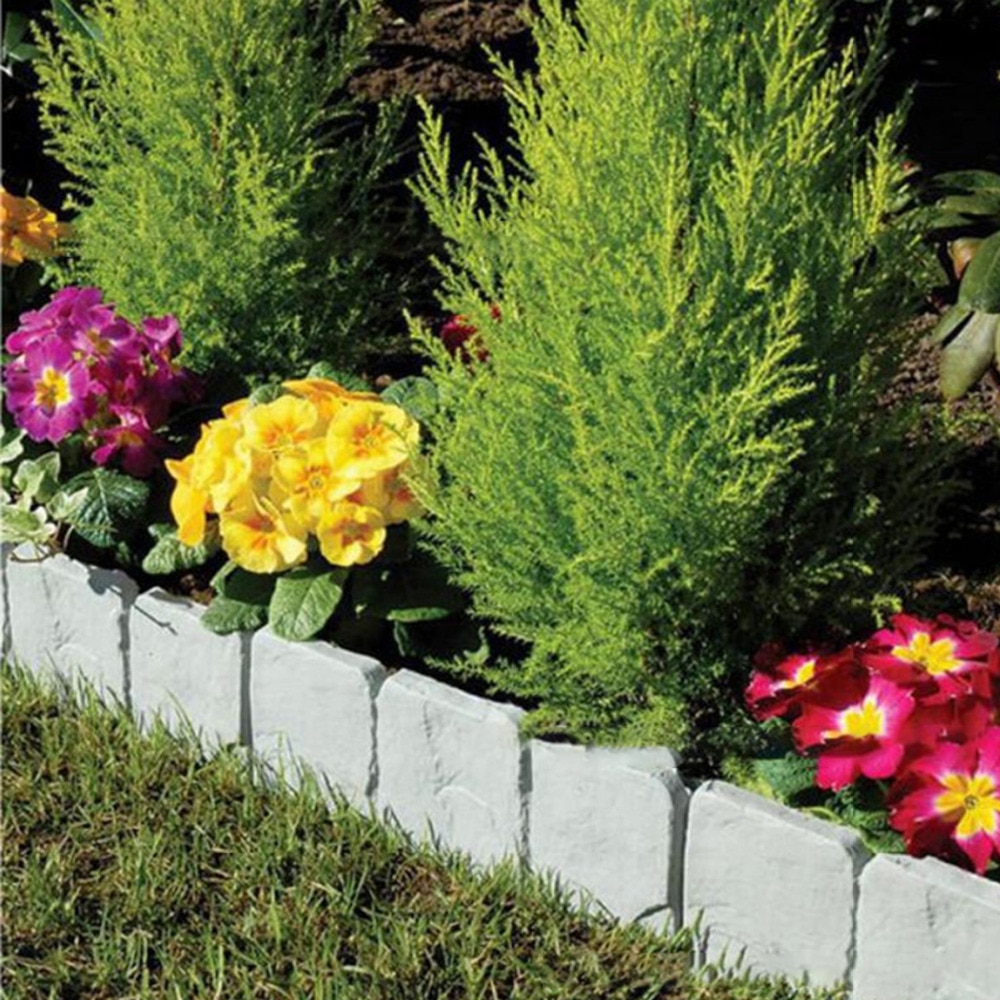 1PC Grey Garden Fence Edging Cobbled Stone Effect Plastic Lawn Edging Plant Border Decorations Flower Bed Border