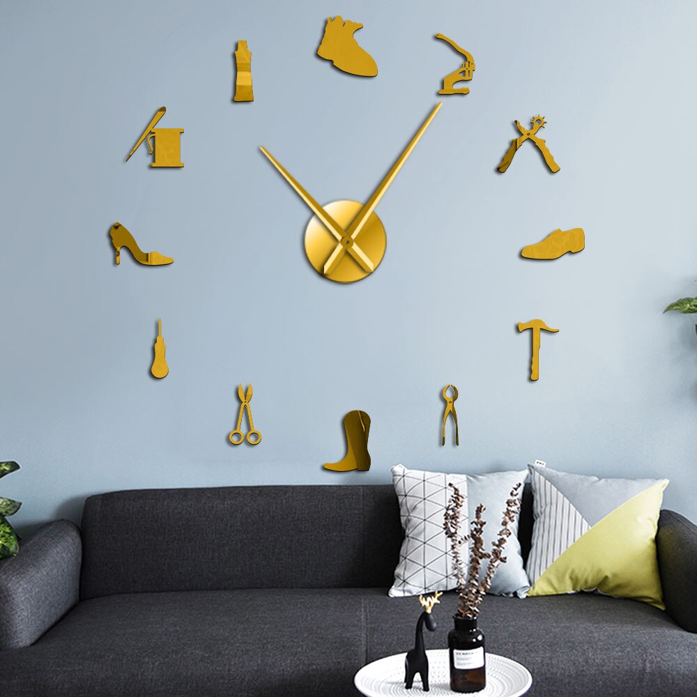 Shoe Repair Wall Art DIY Giant Wall Clock Cobbler Frameless Large Silent Watch Shoe Store Shoe Archer Shoemaker Room Decor
