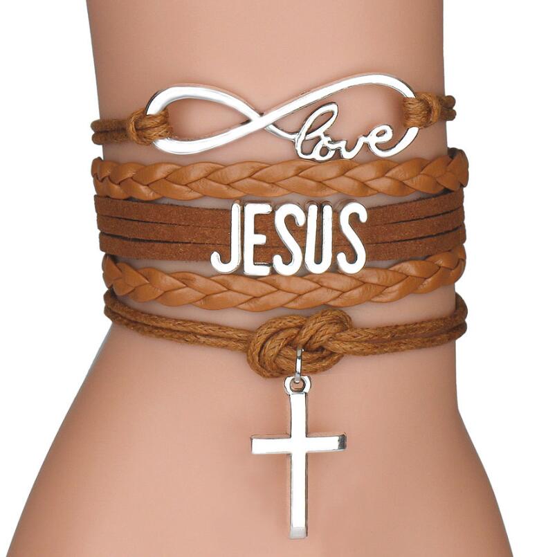 Mode Lederen Jesus Cross Wrap Armband Voor Vrouwen Handgemaakte Zilveren Kleur Infinity Liefde Sieraden Beste Cadeau: 5