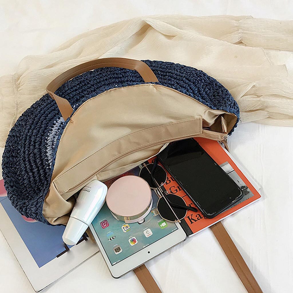 Bolsos redondos de paja para mujer, bolsa de mimbre hecha a mano, bolsa cruzada de playa tejida, bolso bohemio circular Bali,