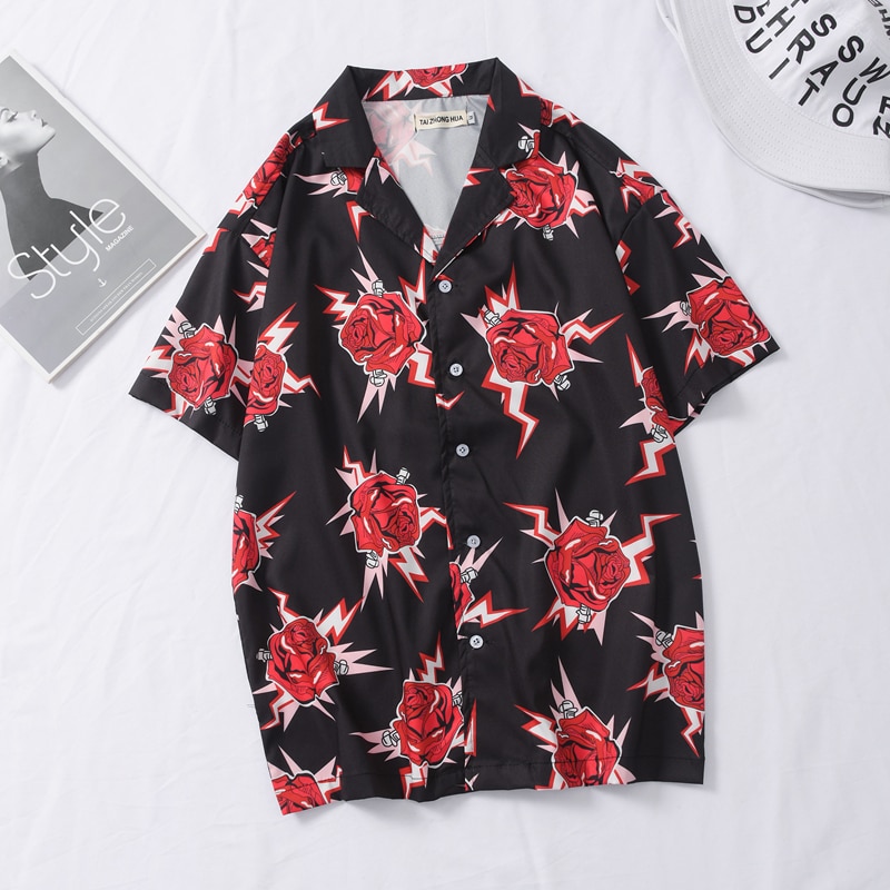 Oscn 7 casual wolkenprint overhemd met korte mouwen voor heren straat hawaii strand oversized dames harujuku shirts voor heren 445
