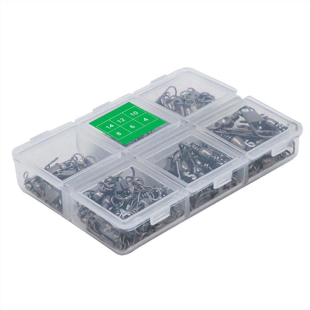 Conector giratorio de pesca de 6 tamaños, 100 unids/caja, Pin a presión, aparejo de señuelo de pesca de aleación, herramienta de pesca, accesorios de pesca: Default Title