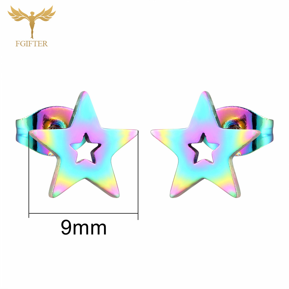 12 pares de pendientes de estrella para mujer y hombre, joyería para Piercing en la oreja, conjunto de pendientes de tuerca de acero inoxidable, , de de reventa: Chapado en zinc blanco y azul