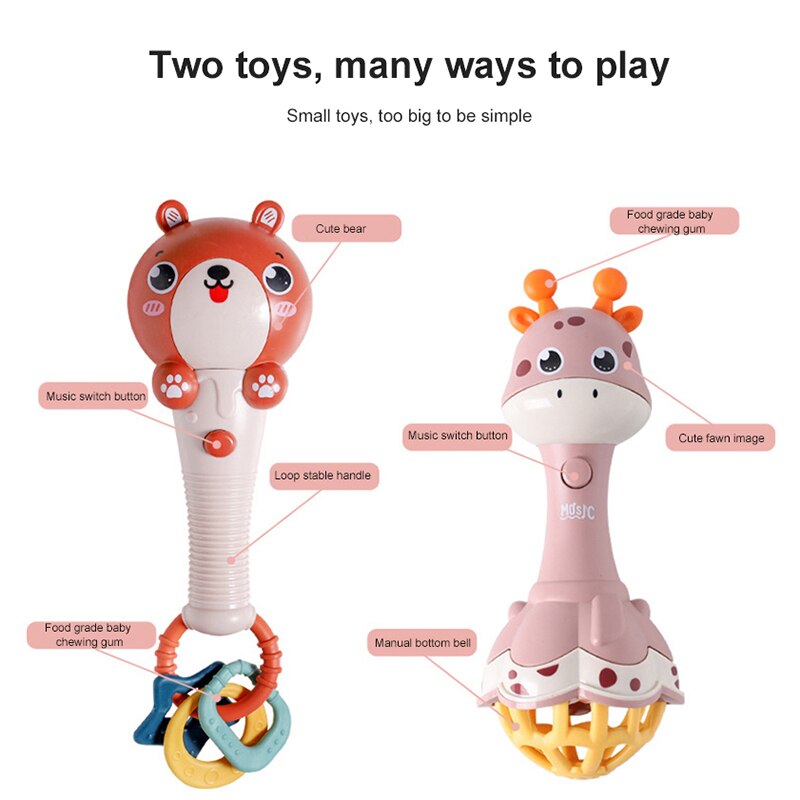 Baby Rattles Toy Ringing Sound Light 0 - 3-year-old Hand Clutching Playing Toy Stick Hand Bells Mobile Early Educational Toy