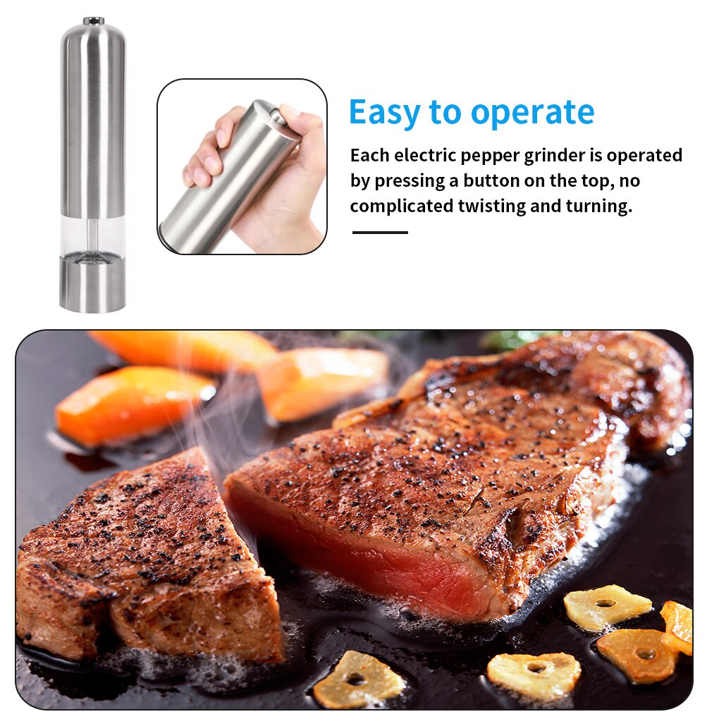Electric Grinder Stainless Steel Pepper Mill Pepper Grinder Adjustable Automatic One-handed Operation Pepper Milling Tool