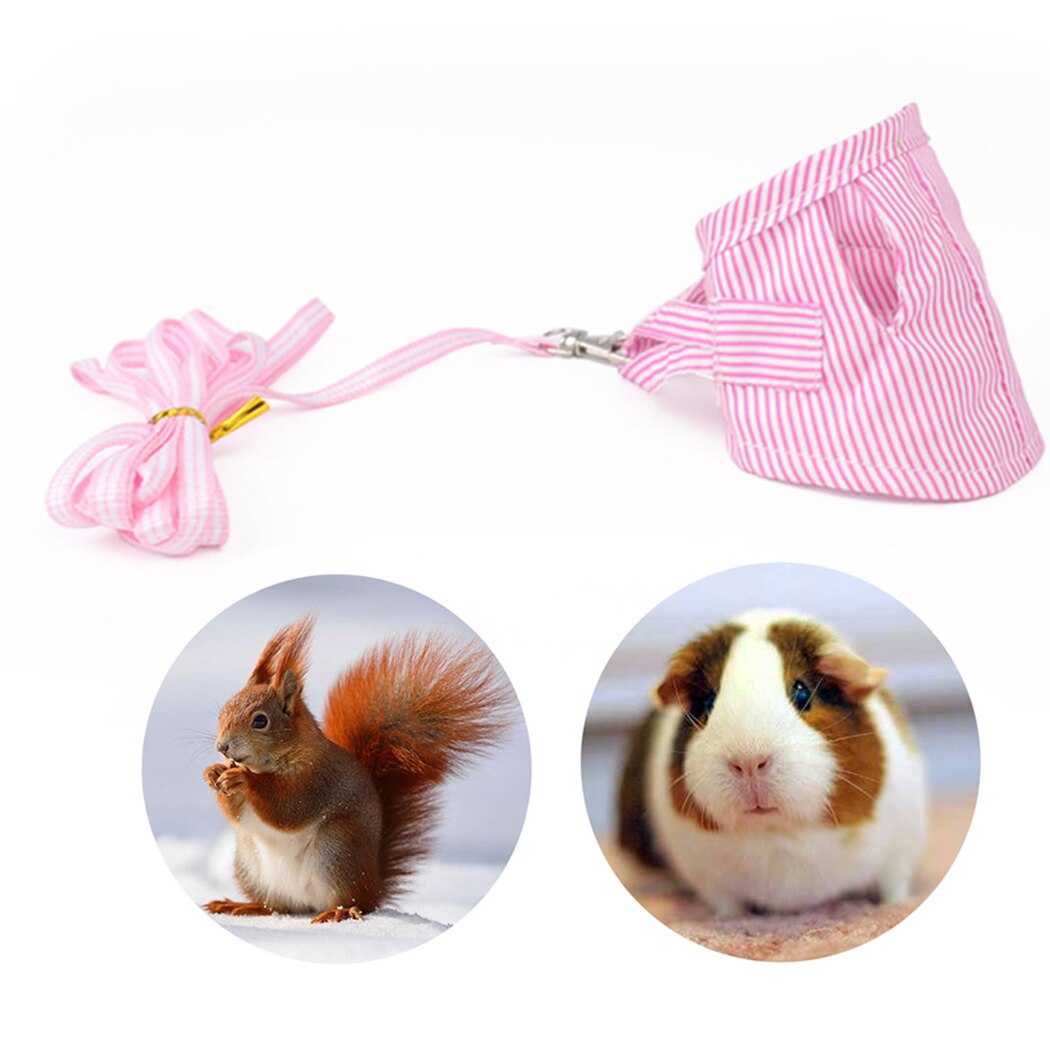Arnés pequeño para mascotas, conjunto de chaleco y correa para Hurón, conejillo de indias, hámster, cachorro, arnés de correa pectoral con lazo, suministros para mascotas: Pink and White