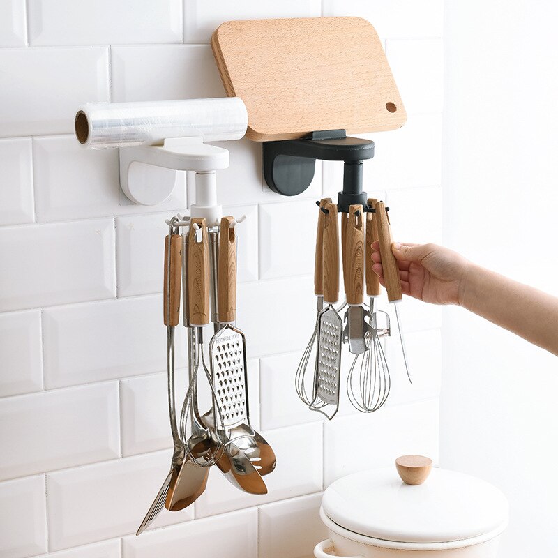 Perchero de almacenamiento rotativo de 360 grados para cocina, con gancho giratorio, soporte para utensilios de cocina, organizador para colgar cucharas, ollas, utensilios