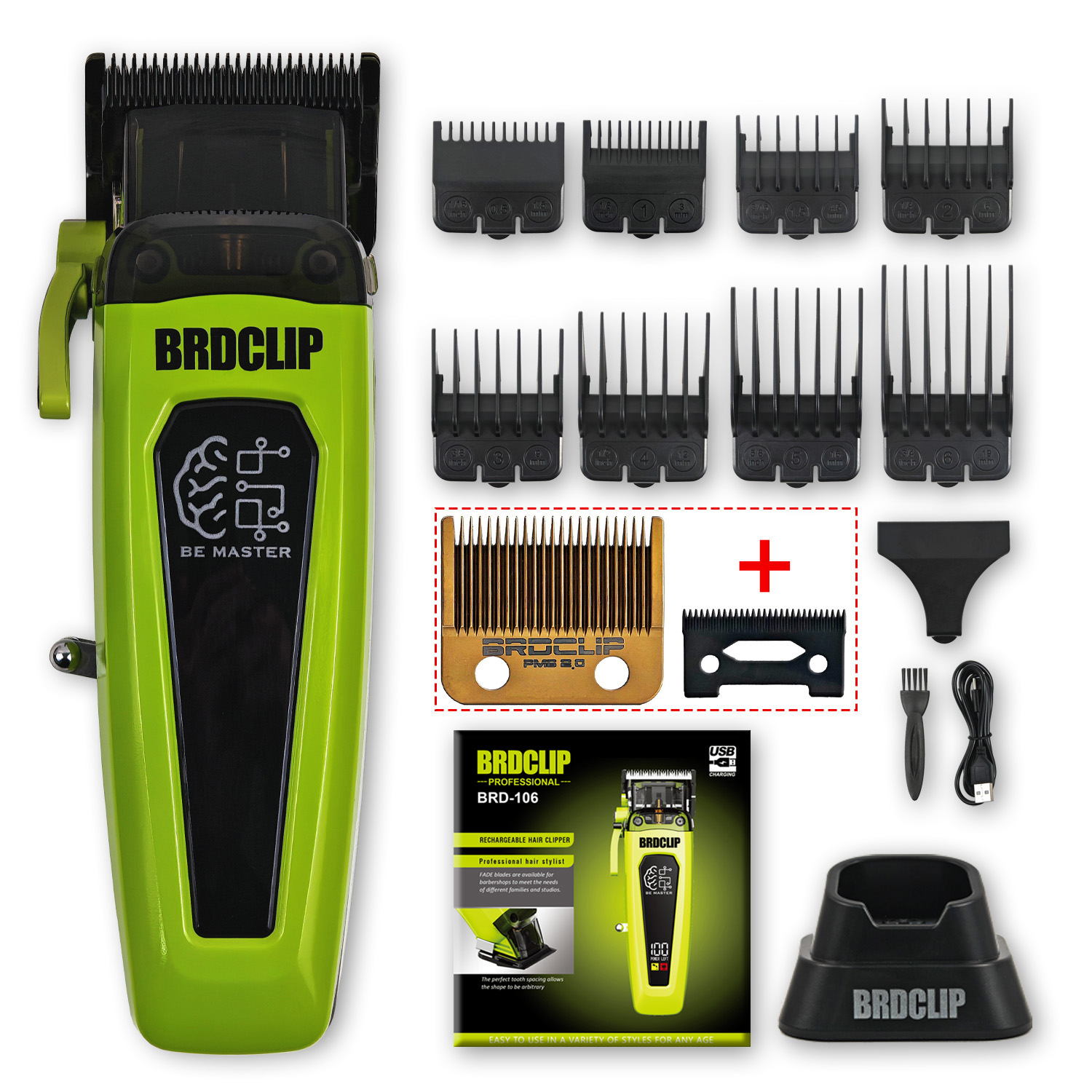 BRDCLIP-Kit de Máquina para cortar cabello de barbero , cargador Base, cortadora de pelo de 7500RPM, cortadora de pelo de salón con cuchilla DLC para hombres: Castaño