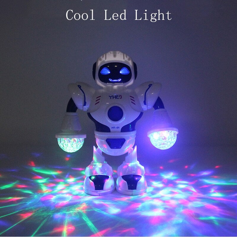 Elektronisk rymddansrobot med färgglatt led-ljus dynamisk musikarmsving söt härlig robotstuntdans populär leksak för barn