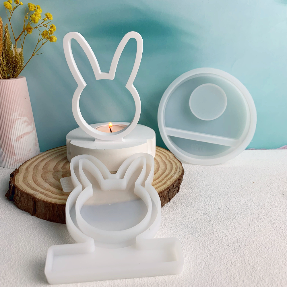 Vela de conejo hueca 3D, adornos decorativos, candelabro, molde de yeso, molde de silicona DIY, de Pascua, decoración del hogar hecha a mano