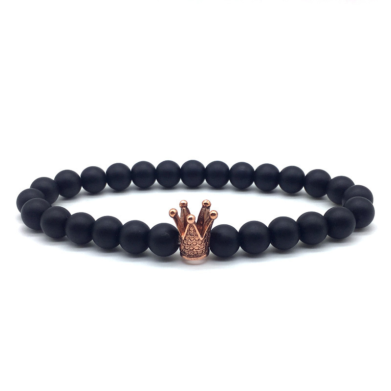 Korona Charm bransoletka mężczyźni 2022 moda prosty kamień lawowy matowy bransoletka z koralików dla mężczyzn biżuteria prezent Pulsera Hombre: 2
