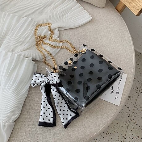 Fita arco transparente saco de geléia 2020 verão nova alta qualidade pvc designer bolsa de viagem corrente ombro saco do mensageiro das mulheres: Black