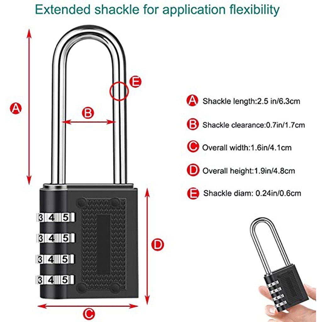 2Pcs Outdoor Combinatie Hangslot Lange Beugelslot Beugel Waterdichte 4 Digit Resettable Combinatie Lock #40
