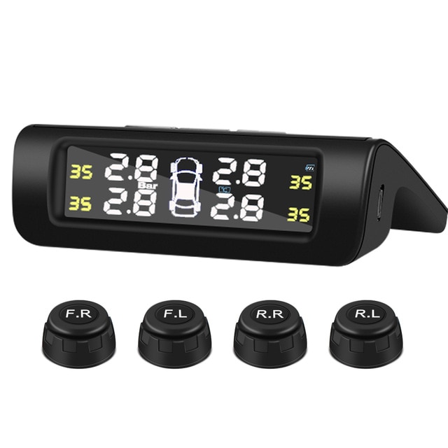 Sensor de presión de neumáticos TPMS para coche, carga Solar USB, sistema de monitoreo Psi, herramienta de alarma de seguridad para neumáticos, sensores de presión para neumáticos en tiempo Real presion neumaticos: C External sensors