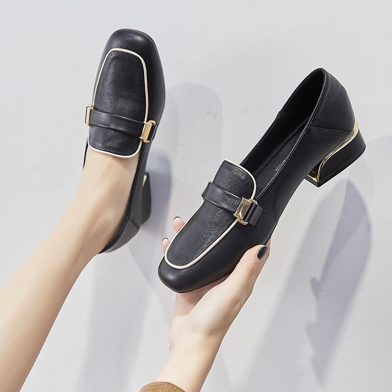 Chaussures à talons en cuir pour femmes, escarpins OL à bout carré, peu épais, 3CM, AC439,
