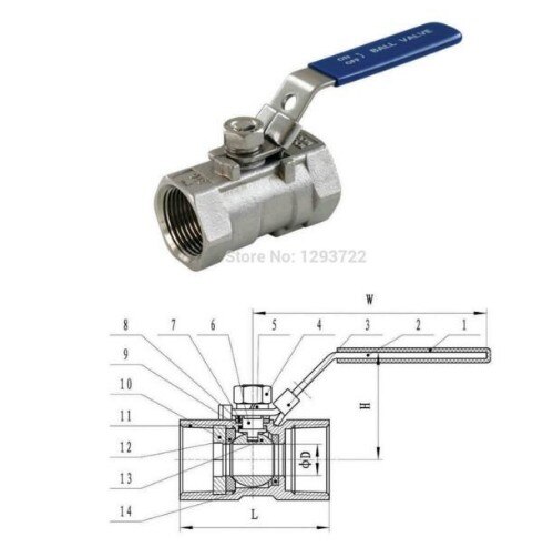 1 1/2" DN40 Stainless Steel 1- Piece Ball Valve, SS304 ,Economical Water Valve ,stainless steel ball valve,ball valve DN20