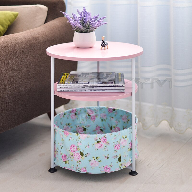 simple round coffee table living room telephone table mobile sofa small coffee table notebook table bedside table: A pink