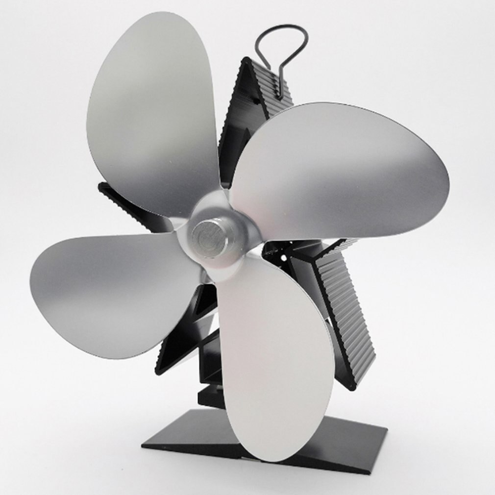 Mini pejs 4 klinge varmedrevet komfur ventilator effektiv brændeovn pejs ventilator hjem effektiv varmefordeling: Sølv