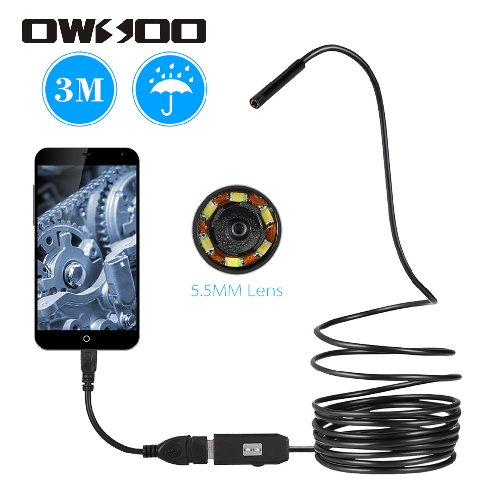 OWSOO 5.5mm 6 LEDs USB Endoscoop 3 M Kabel Android Mini Riool Camera Borescope voor OTG USB Wire Slang tube Camera Auto Inspectie