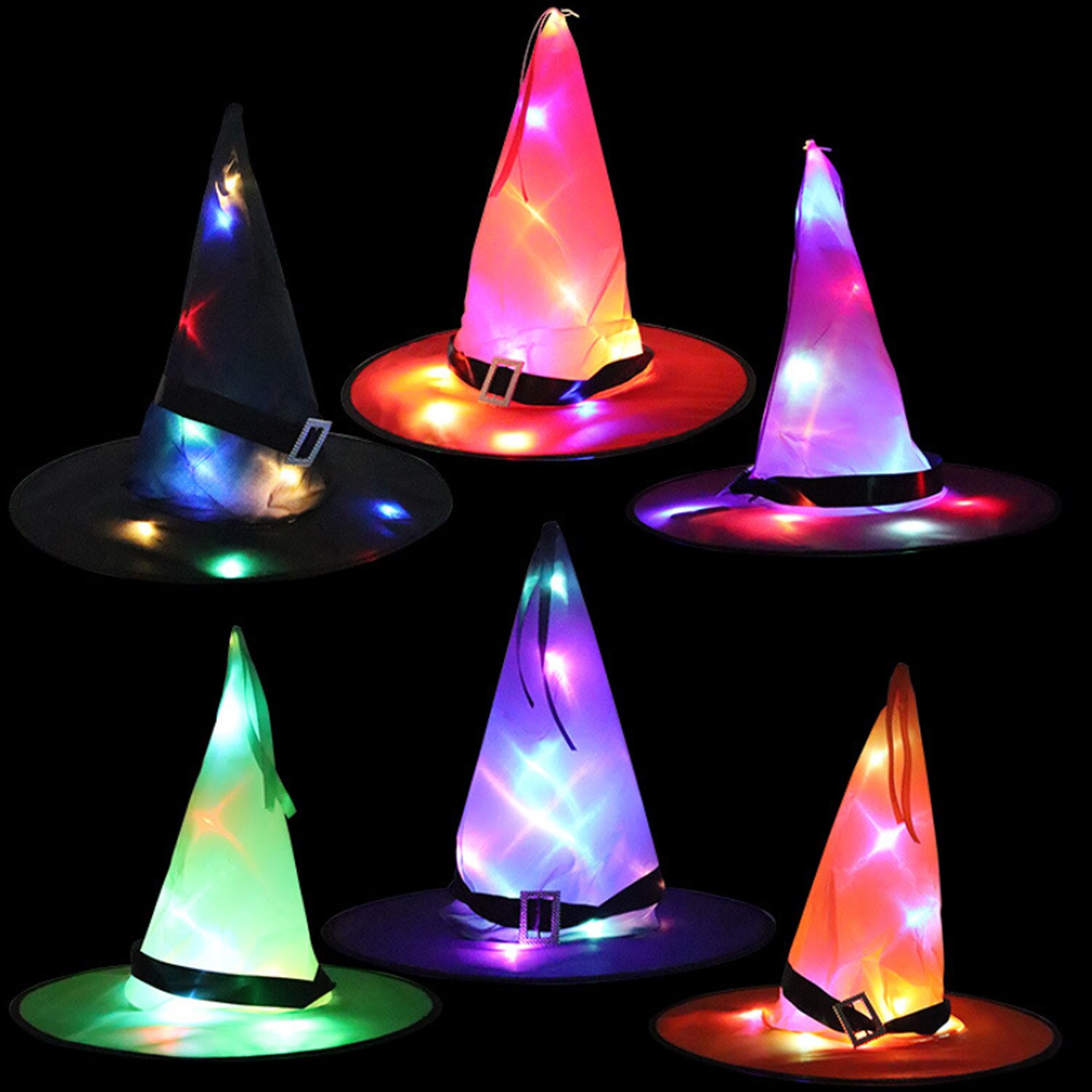 6 stk halloween dekorationer hekse hat førte oplyste glødende hatte hængende ornamenter til udendørs indendørs havehave festartikler