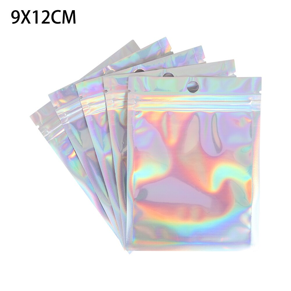 20Pc Wimpers Verpakking Zak Aluminiumfolie Shiny Storage Pack Hersluitbare Zakjes Self Seal Waterdichte Plastic Doos: 9X12CM