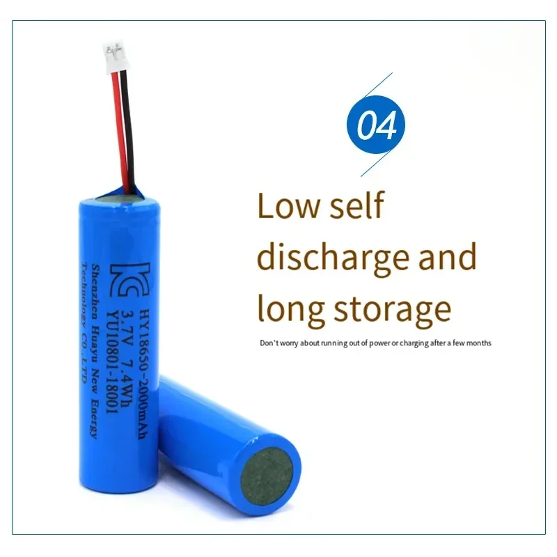18650 3.7V 2000mAH Rechargeable Lithium Battery 18650 Li-ion with PCB PH2.0-2P Battery for Fishing LED Light Bluetooth 4.2V