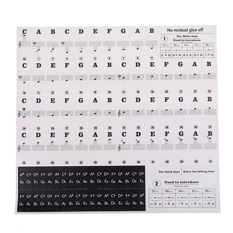 Teclado de piano eletrônico som nome adesivos etiqueta chave piano stave música decalque etiqueta nota etiqueta 49 54 61 88 teclas: Black
