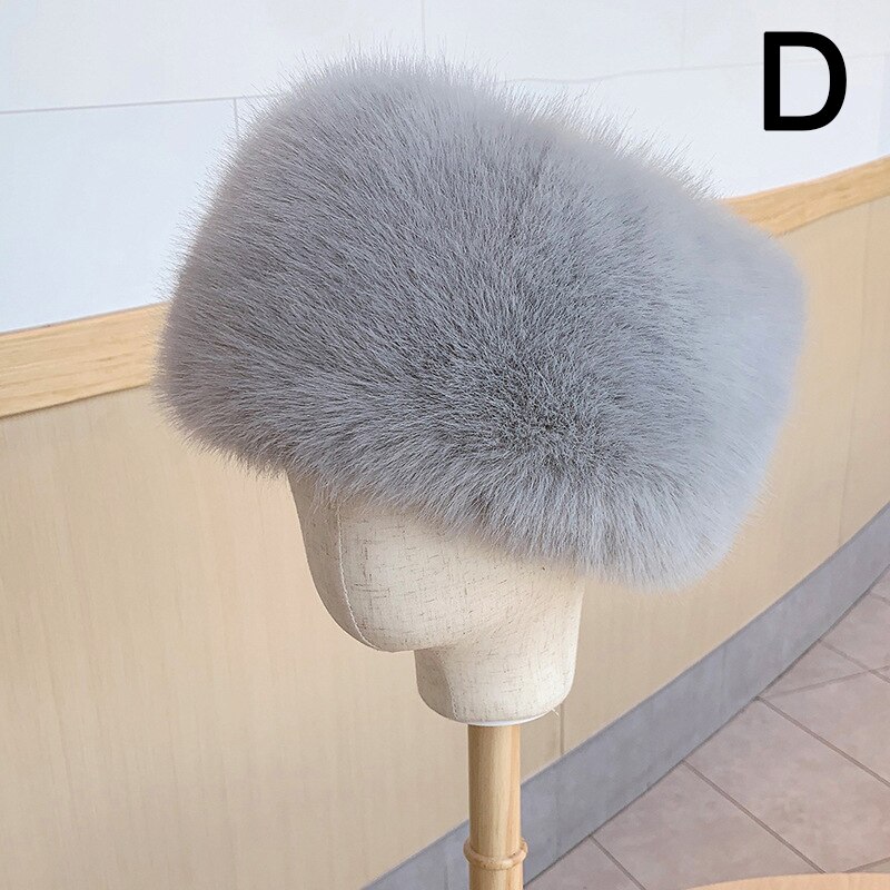 Winter Thick Fluffy Headband For Women Men Fur Hairband Russian Furry Earmuffs Elastic Turban Wide Headwear Ski Hats Accessories: D