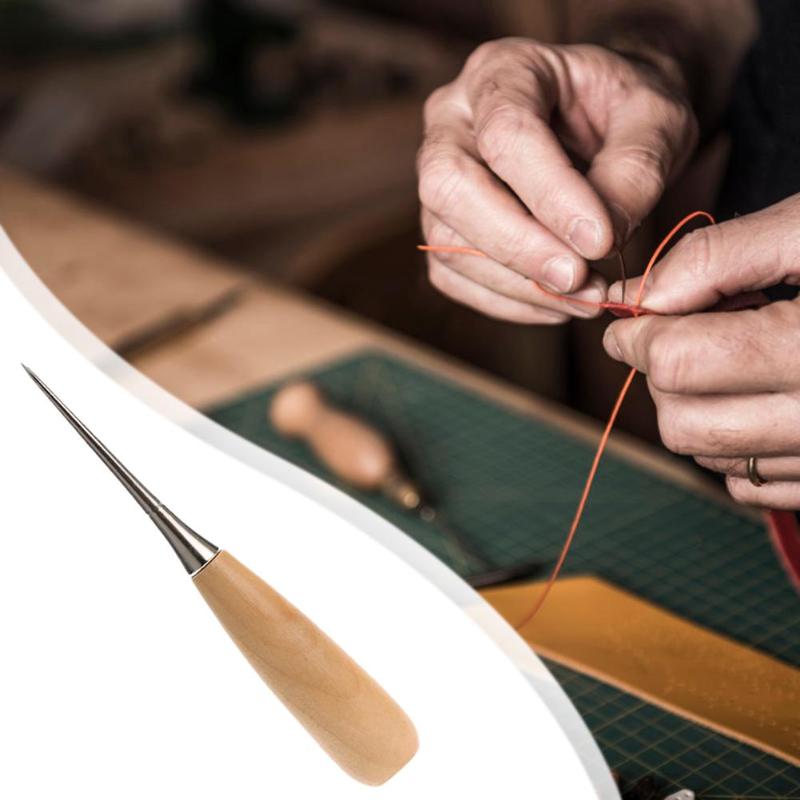 Outil de réparation de chaussures de couture | Poinçon de cuir, bois métal bricolage fait main, outil à manche en bois massif 120*20mm 1 pièce