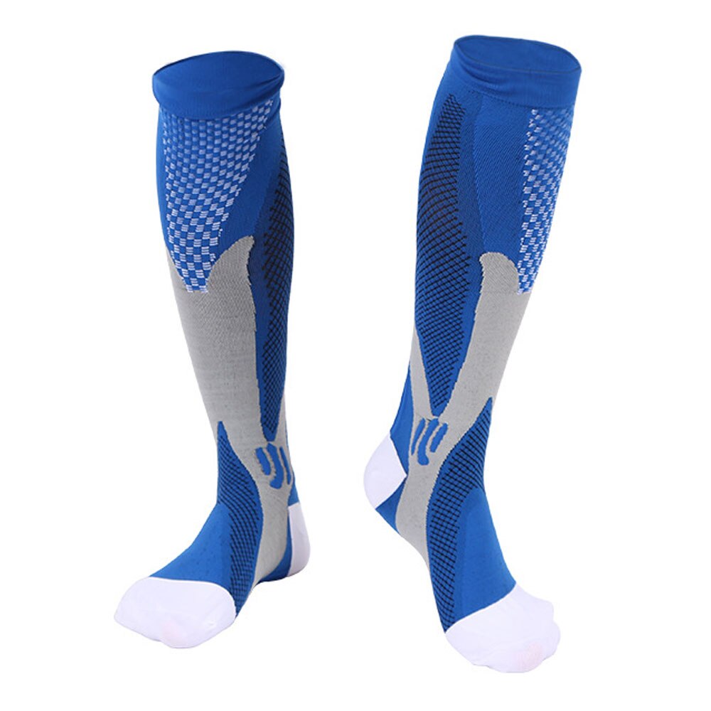 Stretch Compressione Calzini E Calzettoni Gamba di Sostegno Anti Fatica Pain Relief Sport Corsa E Jogging Da Ginnastica Squadra di Calcio Calza Altezza ginocchio Delle Donne Degli Uomini: Blu / L/XL