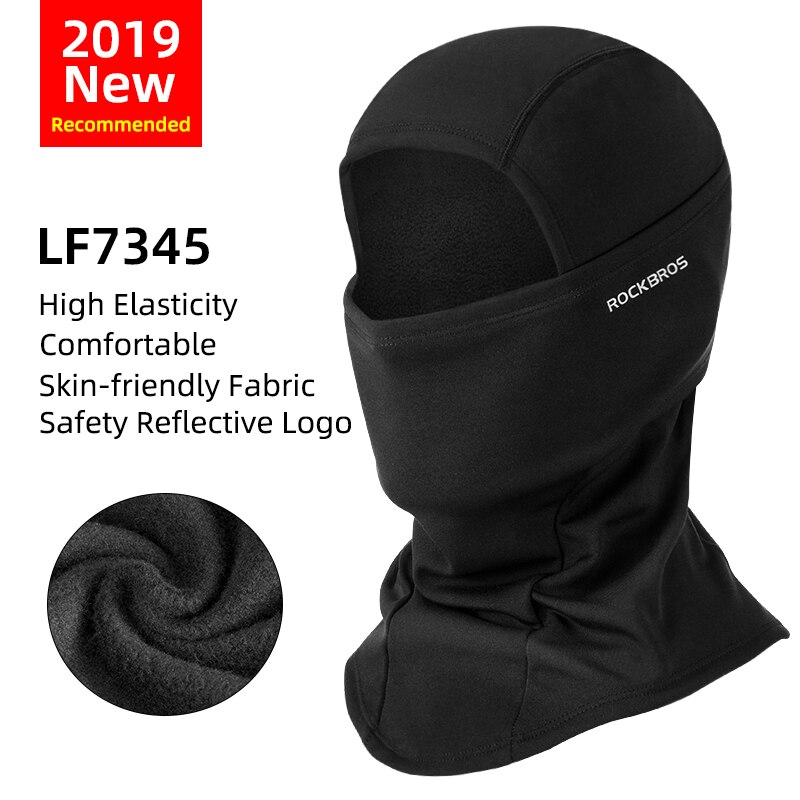 ROCKBROS-Mascarilla de esquí térmica, forro polar con protector para la cara, capucha de snowboard, bufandas de deporte al aire libre, a prueba de viento, casco para bici, pasamontañas: LF7345BK