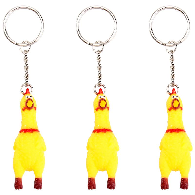 3/5 Pack Squeeze Screaming Kip Sleutelhanger Grappige Geel Squeaking Kip Hanger Voor Sleutels Tassen Telefoons Mini Screaming Kip: 3 PCS  Key deduction