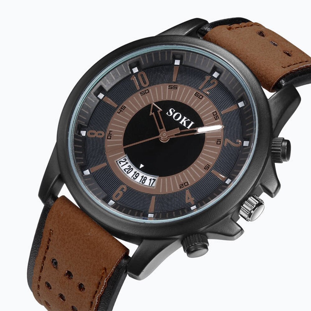 Horloges Heren Horloges Luxe Mode Silicagel Lederen Casual Glas Quartz Analoge Datum Horloges Relogio Masculino Reloj: Bruin