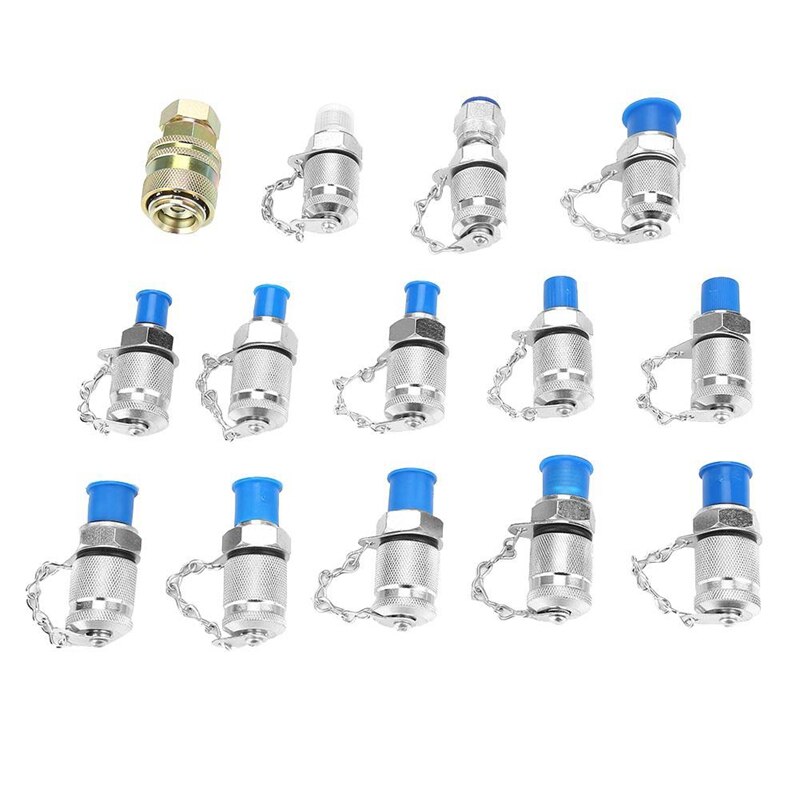 14Pcs Hydraulic Pressure Test Point Testing Coupling Adapter Set for Hydraulic System Kit