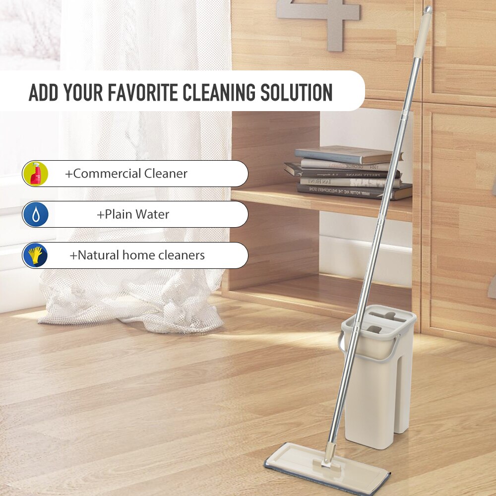 Flat Squeeze Mop and Bucket Hand Free Wring Floor Clean Mop Microfiber Mop Pads Wet or Dry Usage on Hardwood Laminate Tile
