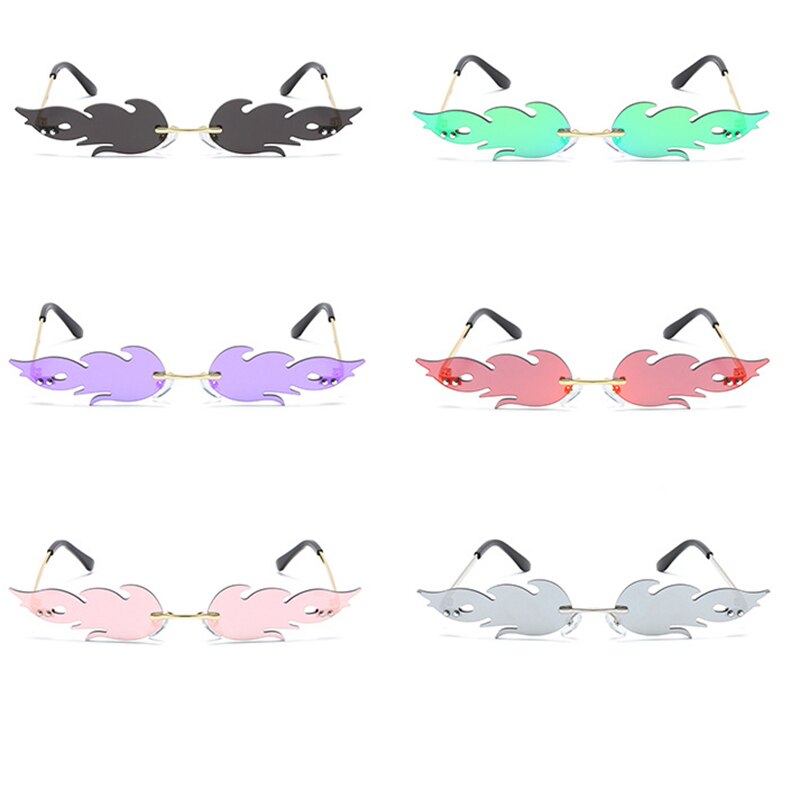 Gafas de sol de fuego llama gafas de sol sin montura ola gafas de sol de tendencia estrecha