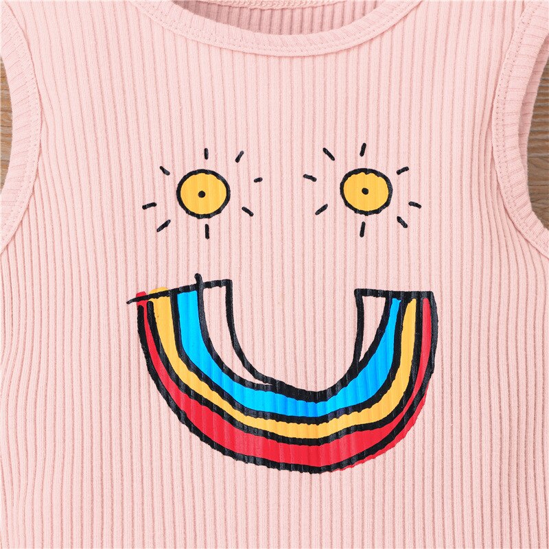 Style Fille Et garçon Sans Manches Gilet Body Bande Dessinée Arc-En-Ciel Et Soleil Impression enfants Sac Pet Vêtements De Sport