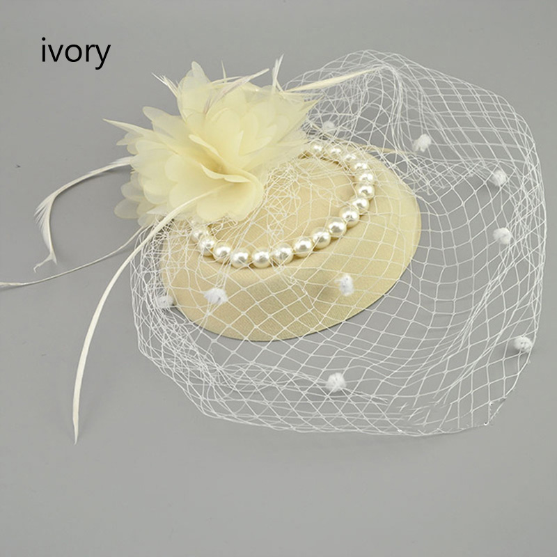 E JUE SHUNG Vintage Birdcage Net Bridal Hats With Feather Pearl Women Fascinator Face Veils Wedding Hats Wedding Accessories