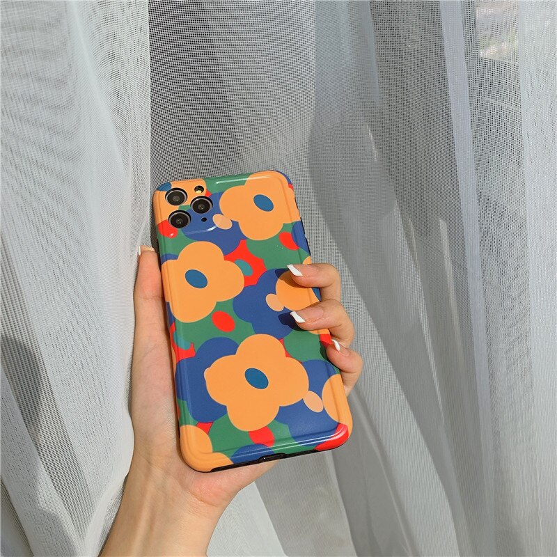 Retro Blauw Geel Bloemen Telefoon Case Voor Iphone 11 Pro Max 7 8 Plus X Xr Xs Max Mode Bloemen soft Silicone Cover