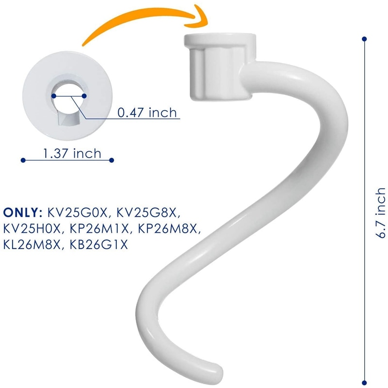 Dough Hook Spiral Coated Metal Dough Hook Spiral Coated Metal Dough Hook Fits Kitchen Stand Mixer Bowl-Lift Models