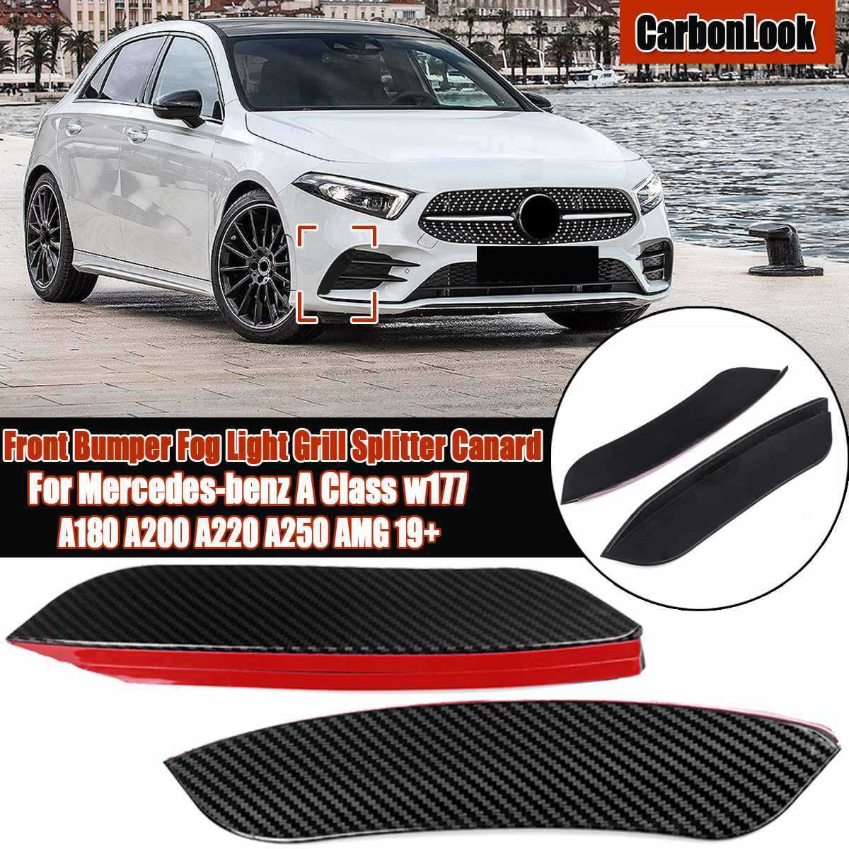 Paar Front Lower Bumper Lip Splitter Canard Trim Voor Mercedes-Benz A-klasse W177 A180 A200 A220 A250 Voor amg 2022 +: CarbonLook part B