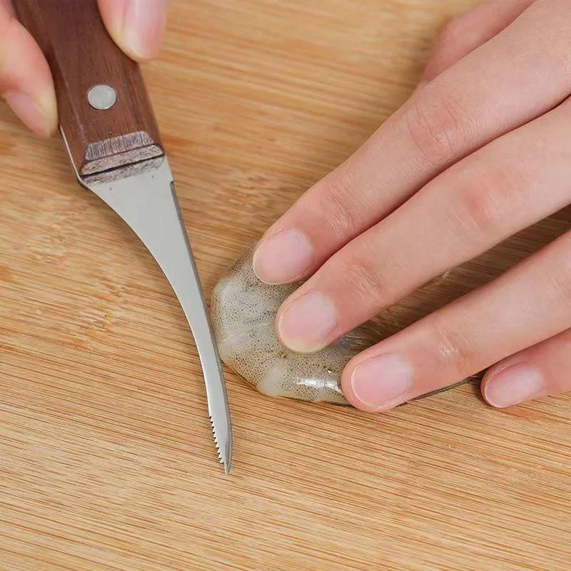 Keuken Garnalen Ontveiner Mes, Gekarteld Roestvrij Stalen Mes En Houten Handvat, Garnalen Ontveining Tool, Essentieel Gereedschap Voor Keuken