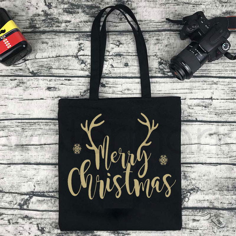 Shopper – sac à main Kawaii imprimé joyeux noël pour femmes, sac de Shopping en toile, fourre-tout pour filles, sac à bandoulière: Gris foncé